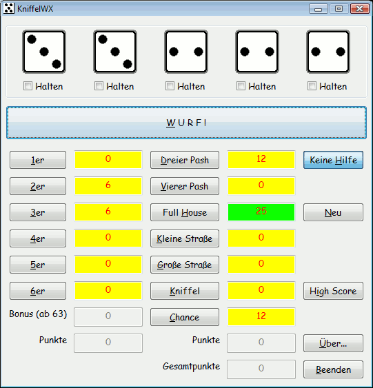 KniffelWX unter Windows Vista